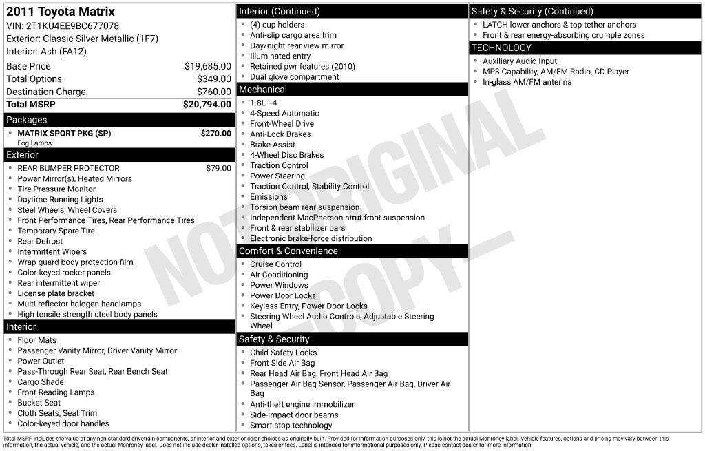 Used 2011 Toyota Matrix w/ Matrix Sport Pkg FWD image 4