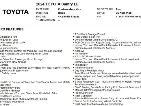 Used 2024 Toyota Camry LE FWD image 21