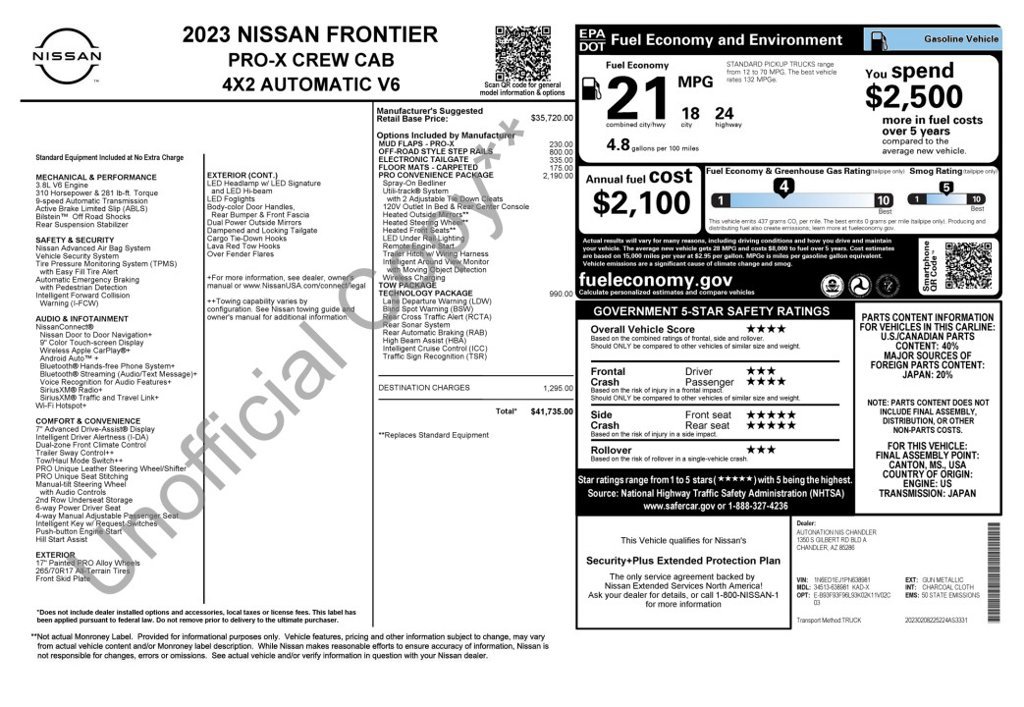 Used 2023 Nissan Frontier Pro-X w/ Pro Convenience Package RWD image 3