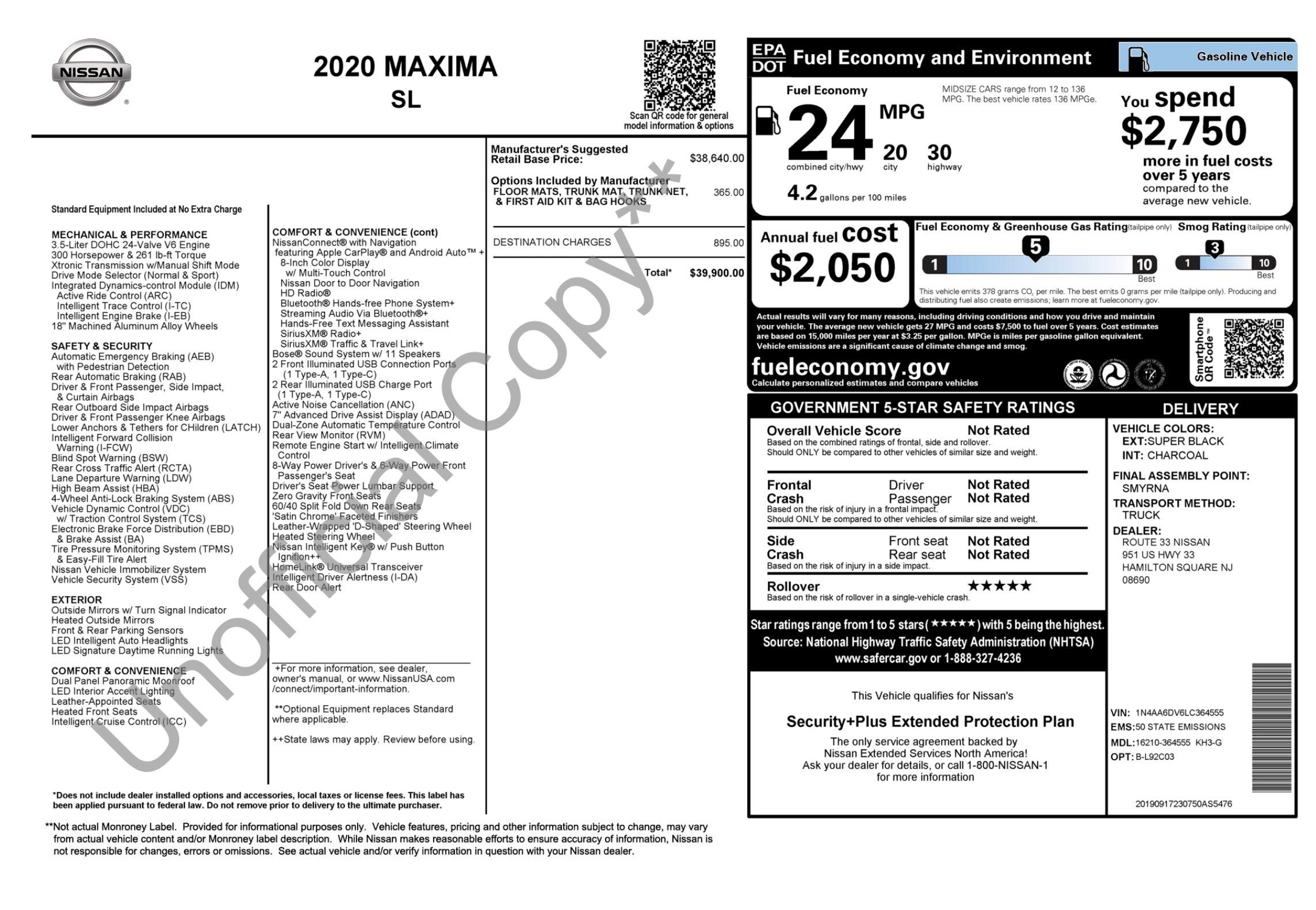 Used 2020 Nissan Maxima 3.5 SL w/ Floor Mat Group FWD image 2