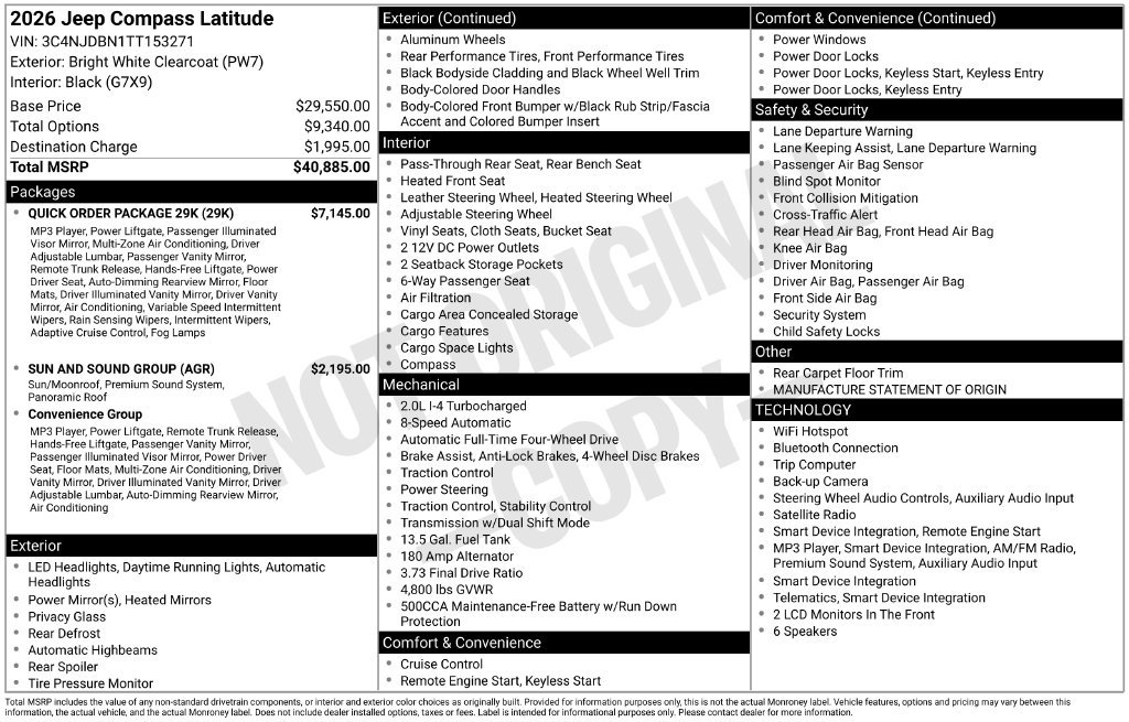 New 2026 Jeep Compass Latitude w/ Quick Order Package 29K AWD/4WD image 34