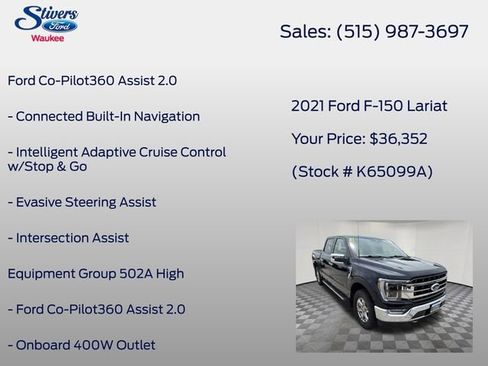 Used 2021 Ford F150 Lariat w/ Equipment Group 502A High AWD/4WD image 8