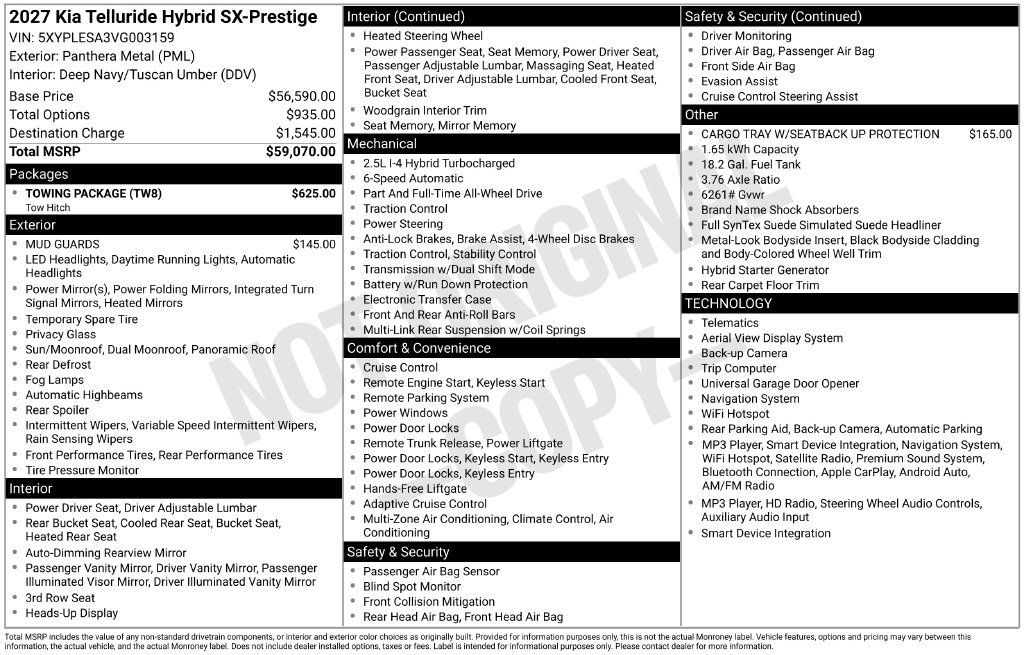 Certified 2027 Kia Telluride SX Prestige w/ Towing Package AWD/4WD image 2