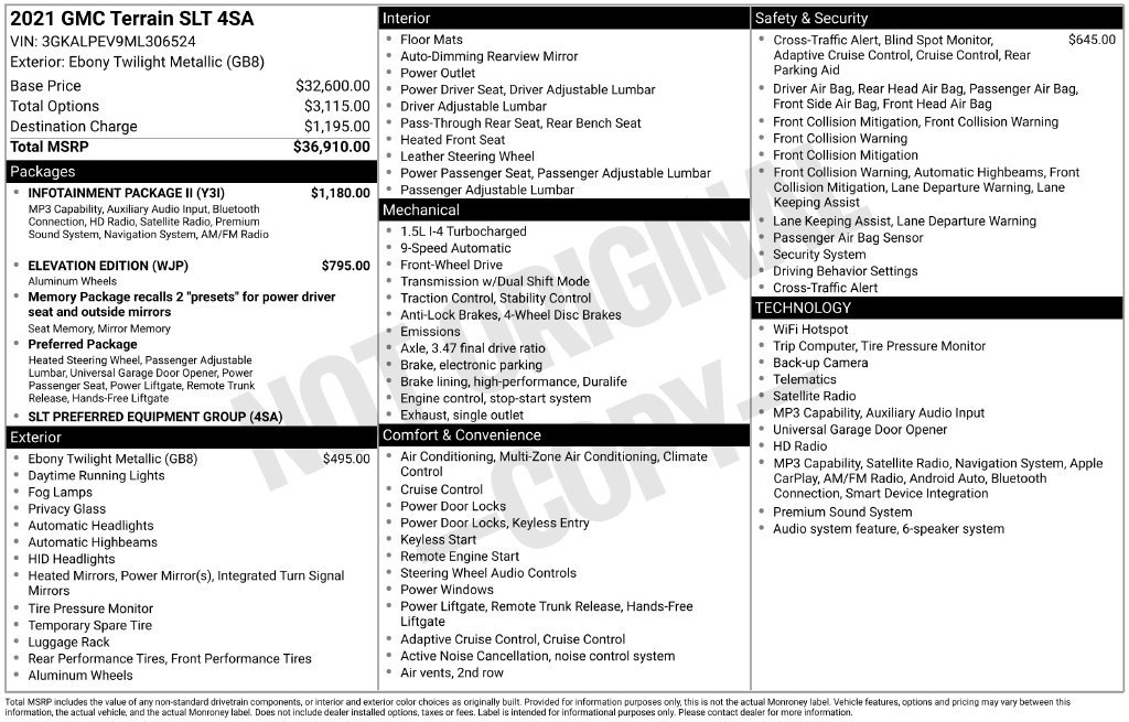 Used 2021 GMC Terrain SLT w/ Infotainment Package II FWD image 11