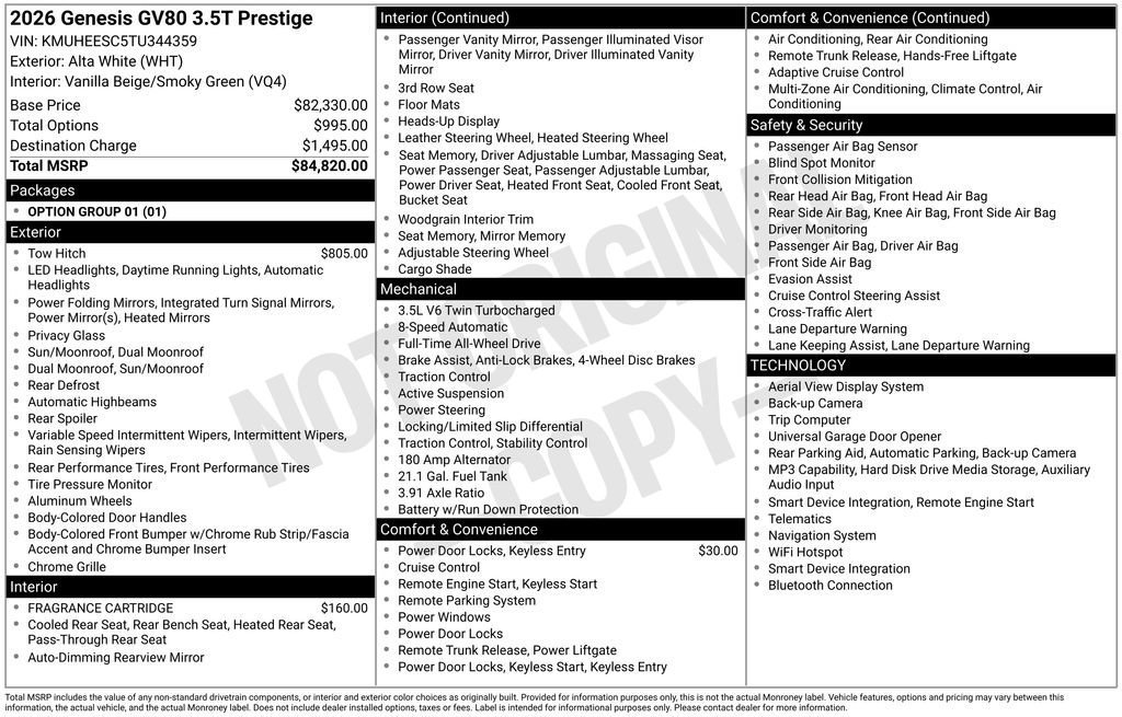 New 2026 Genesis GV80 3.5T Prestige AWD/4WD image 5