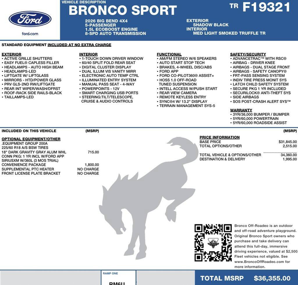 New 2026 Ford Bronco Sport Big Bend w/ Convenience Package AWD/4WD image 2