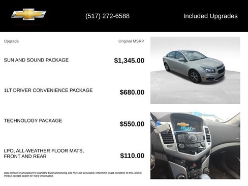 Used 2015 Chevrolet Cruze LT w/ Sun And Sound Package FWD image 5