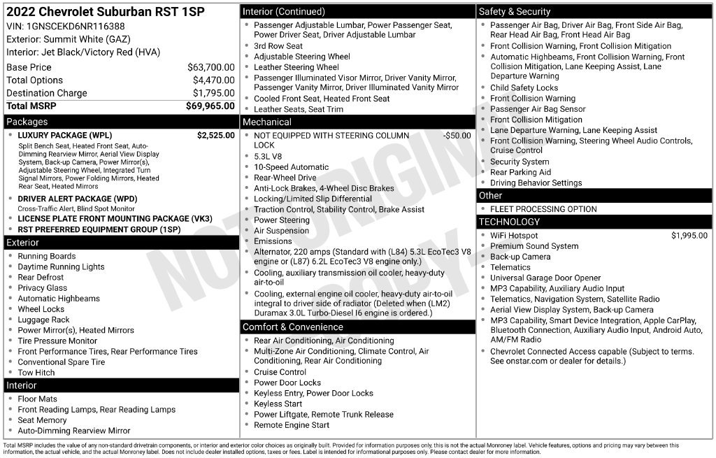 Used 2022 Chevrolet Suburban RST w/ Luxury Package RWD image 2