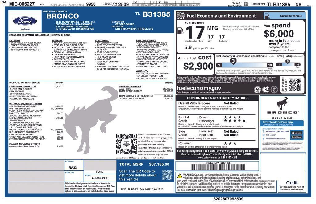 Used 2026 Ford Bronco Outer Banks w/ Sasquatch Package AWD/4WD image 47