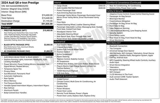 Used 2024 Audi Q8 e-tron Prestige w/ Prestige Package AWD/4WD image 37