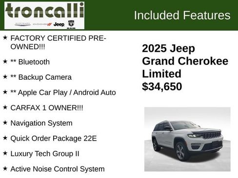 Certified 2025 Jeep Grand Cherokee Limited w/ Luxury Tech Group II RWD image 5