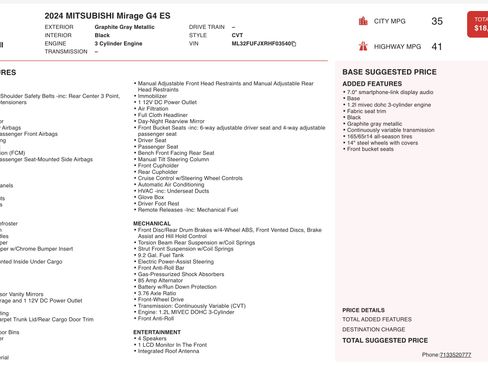 Used 2024 Mitsubishi Mirage G4 LE image 2