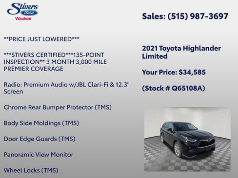 Used 2021 Toyota Highlander Limited w/ Protection Package #3 (TMS) AWD/4WD image 16