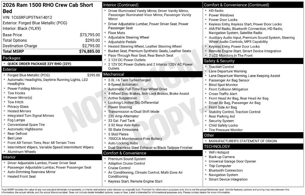New 2026 RAM 1500 RHO AWD/4WD image 6