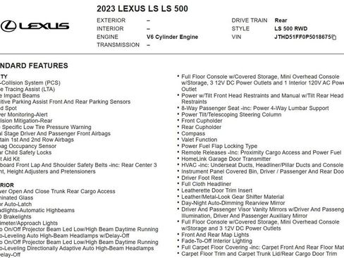 Used 2023 Lexus LS 500 w/ Interior Upgrade Package RWD image 16