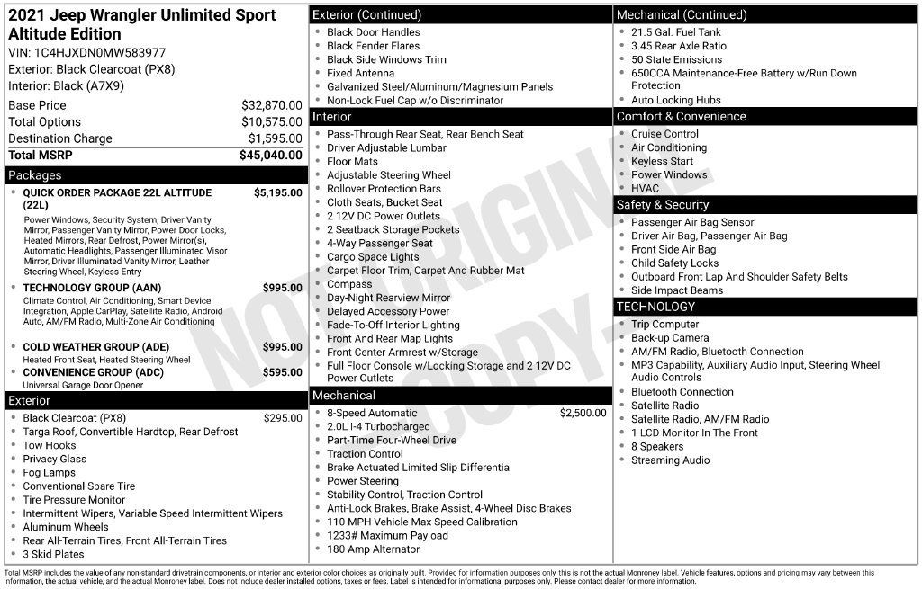 Used 2021 Jeep Wrangler Unlimited Sport AWD/4WD image 22