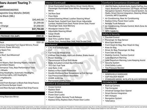 Used 2021 Subaru Ascent Touring w/ Popular Package #2A image 11