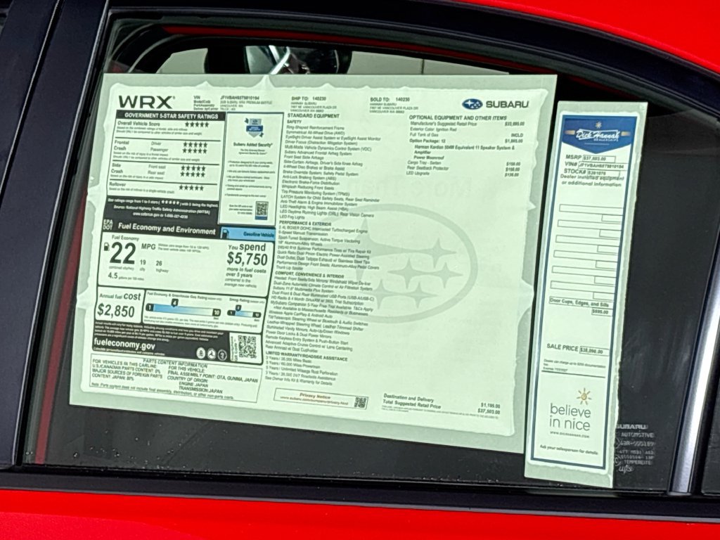 New 2026 Subaru WRX Premium AWD/4WD image 24