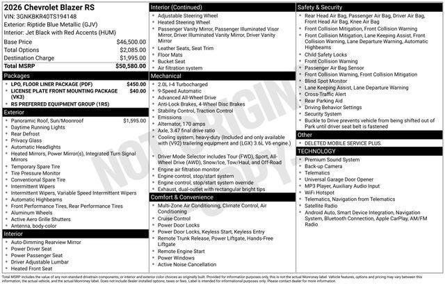 New 2026 Chevrolet Blazer RS w/ LPO, Floor Liner Package AWD/4WD image 37