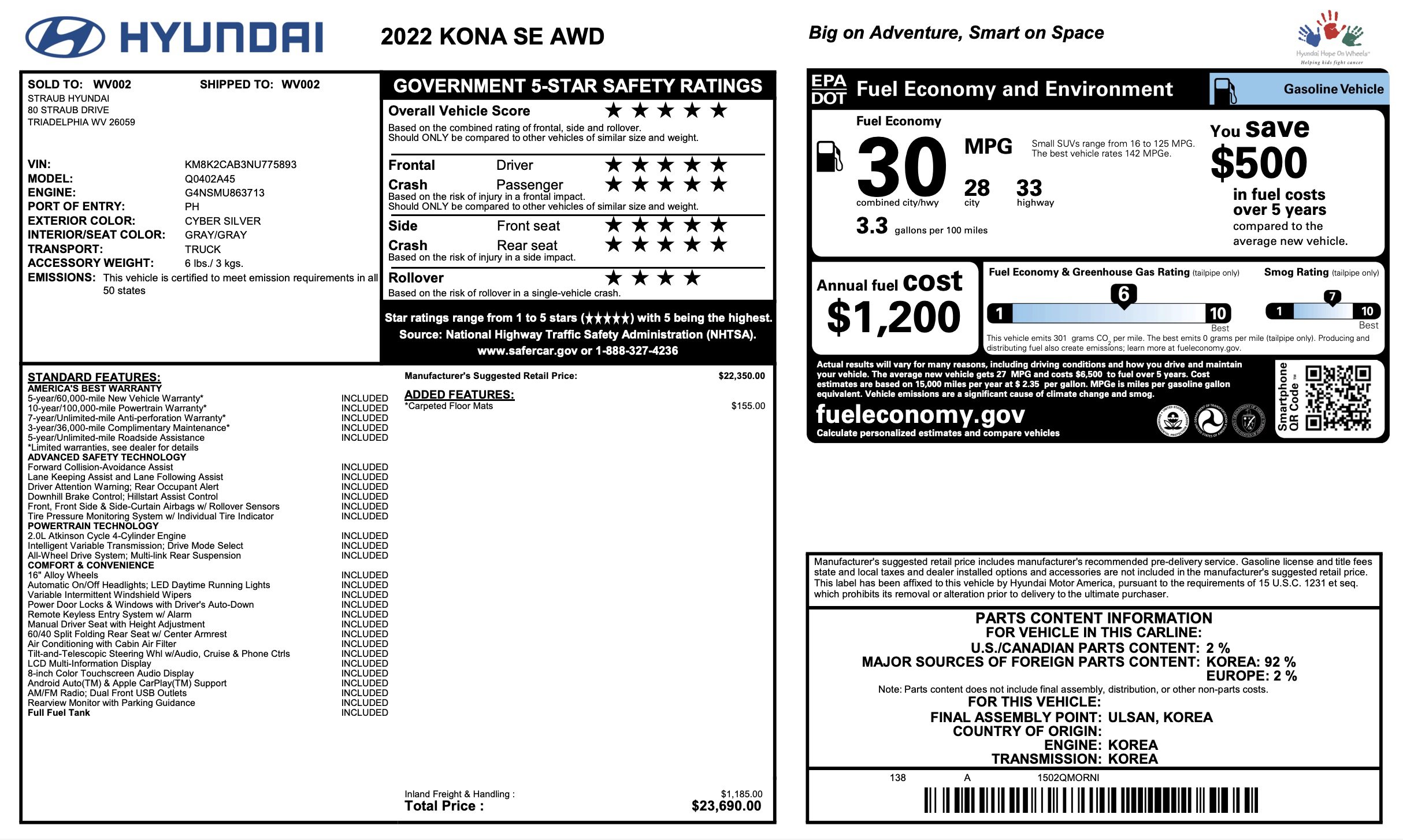 Used 2022 Hyundai Kona SE AWD/4WD image 1