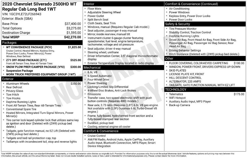 Used 2020 Chevrolet Silverado 2500 W/T w/ WT Convenience Package AWD/4WD image 6