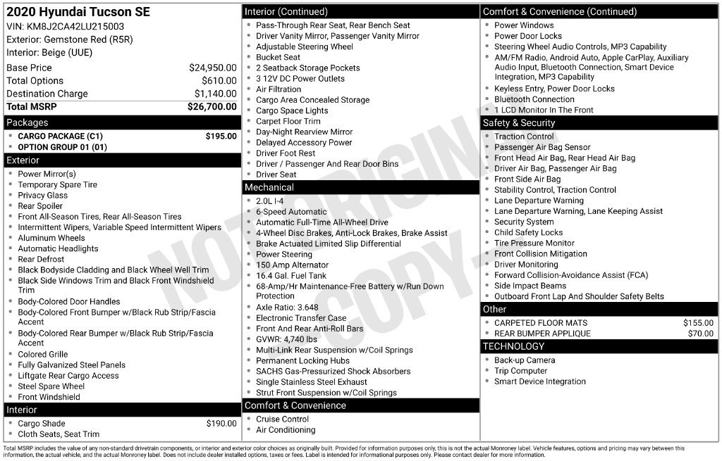 Used 2020 Hyundai Tucson SE w/ Cargo Package AWD/4WD image 17