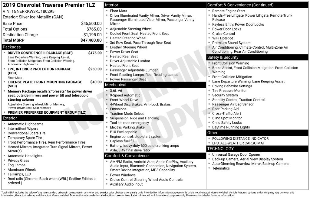 Used 2019 Chevrolet Traverse Premier w/ Driver Confidence II Package FWD image 31