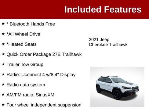 Used 2021 Jeep Cherokee Trailhawk w/ Trailer Tow Group AWD/4WD image 3