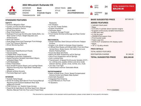 Used 2022 Mitsubishi Outlander ES AWD/4WD image 3