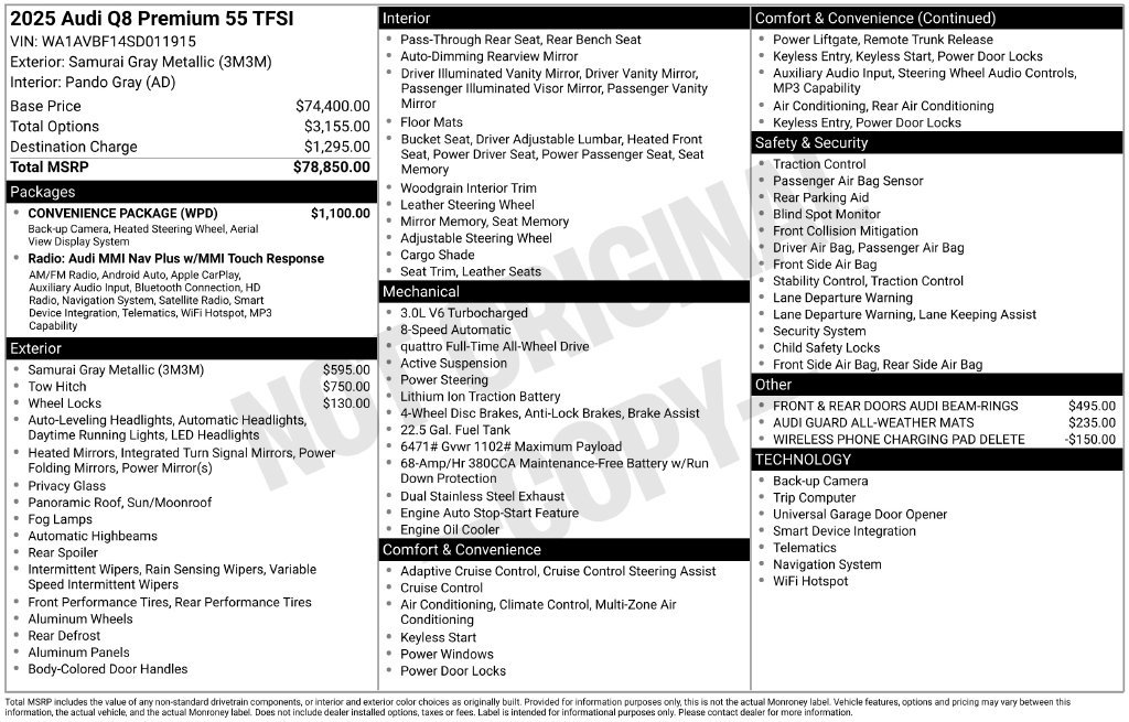Certified 2025 Audi Q8 Premium w/ Convenience Package AWD/4WD image 6