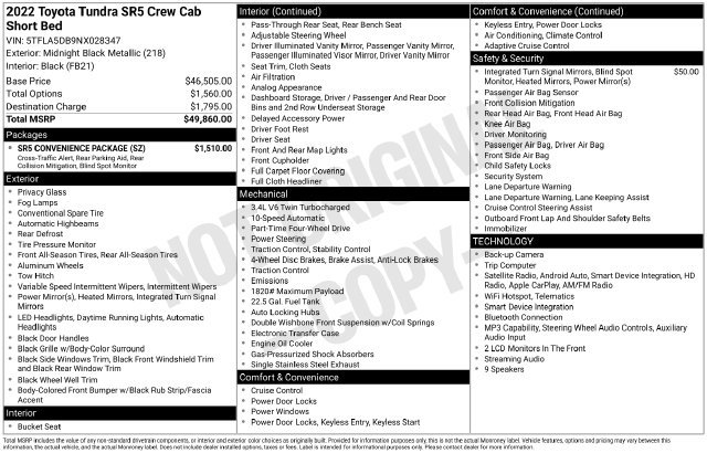 Used 2022 Toyota Tundra SR5 w/ SR5 Convenience Package AWD/4WD image 10