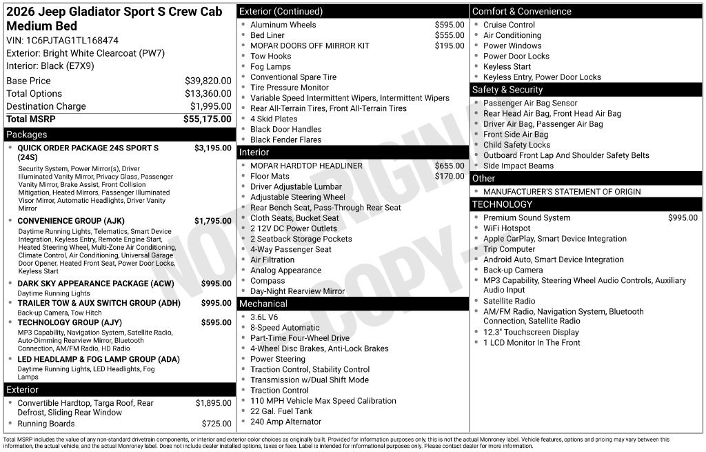 New 2026 Jeep Gladiator Sport AWD/4WD image 19