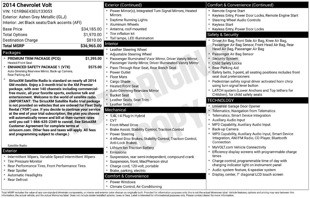 Used 2014 Chevrolet Volt Premium w/ Premium Trim Package FWD image 12