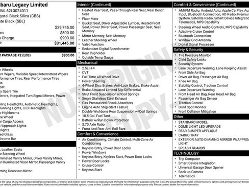 Used 2020 Subaru Legacy Limited w/ Popular Package #2 image 3