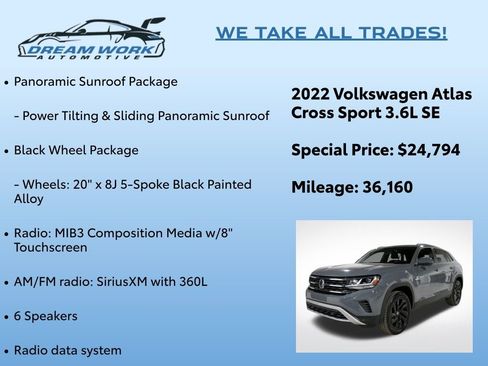 Used 2022 Volkswagen Atlas Cross Sport SE w/ Panoramic Sunroof Package image 2