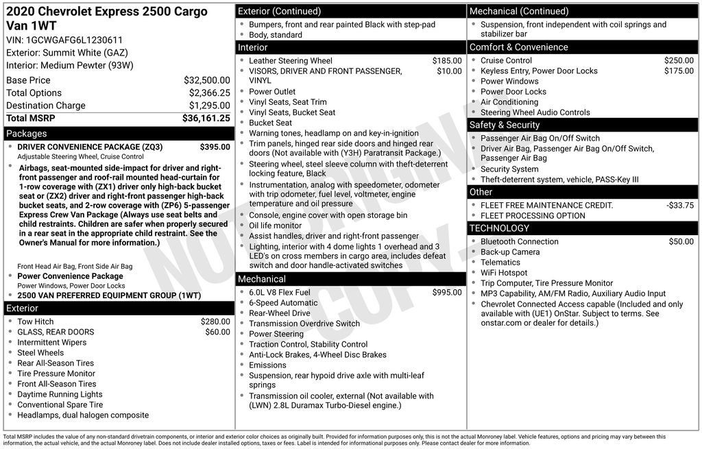 Used 2020 Chevrolet Express 2500 w/ Driver Convenience Package RWD image 7