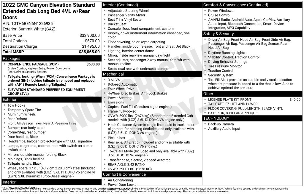 Used 2022 GMC Canyon Elevation Standard w/ Convenience Package AWD/4WD image 19