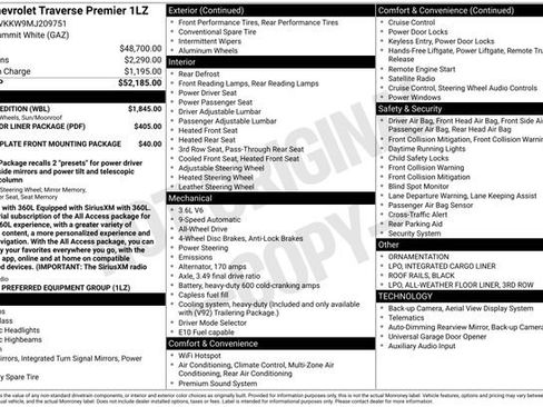 Used 2021 Chevrolet Traverse Premier w/ Redline Edition AWD/4WD image 50