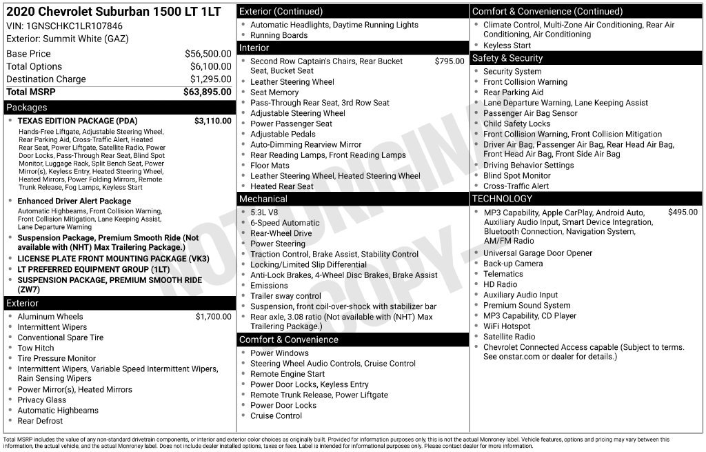 Used 2020 Chevrolet Suburban LT w/ Texas Edition Package RWD image 12