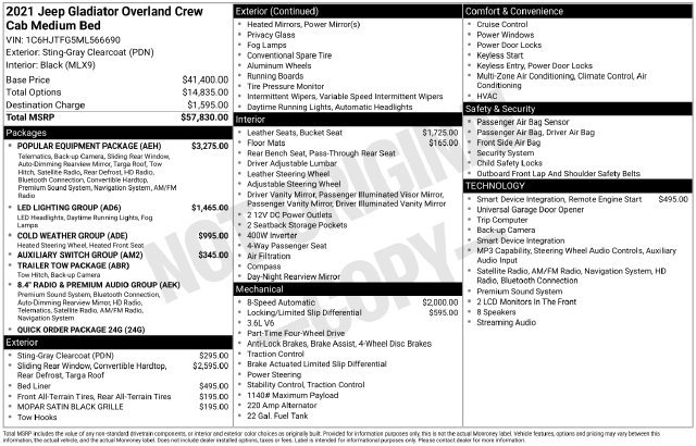 Used 2021 Jeep Gladiator Overland w/ Popular Equipment Package AWD/4WD image 2