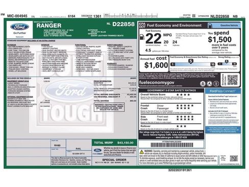 Used 2022 Ford Ranger Lariat w/ Equipment Group 501A High AWD/4WD image 34