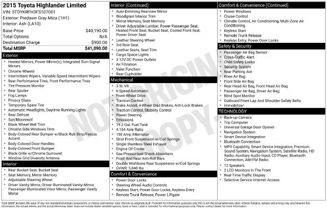 Used 2015 Toyota Highlander Limited FWD image 2