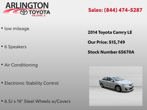 Used 2014 Toyota Camry LE FWD image 2