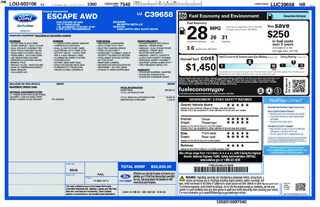 Certified 2020 Ford Escape SE AWD/4WD image 28