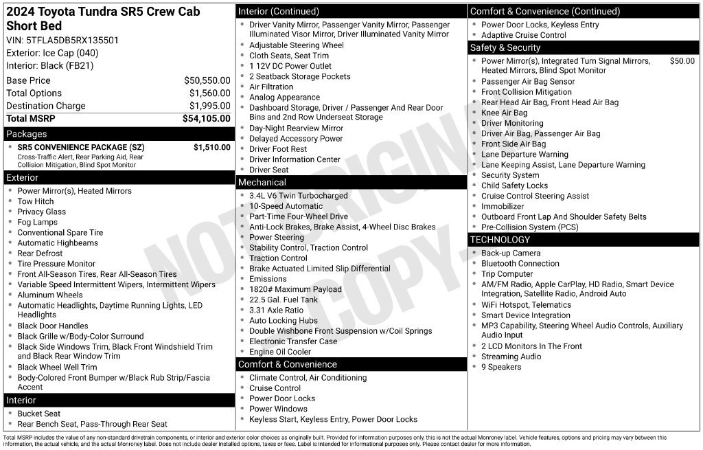 Used 2024 Toyota Tundra SR5 w/ SR5 Convenience Package AWD/4WD image 10