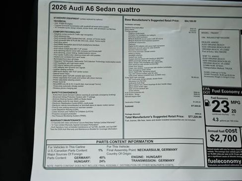 New 2026 Audi A6 Prestige image 25