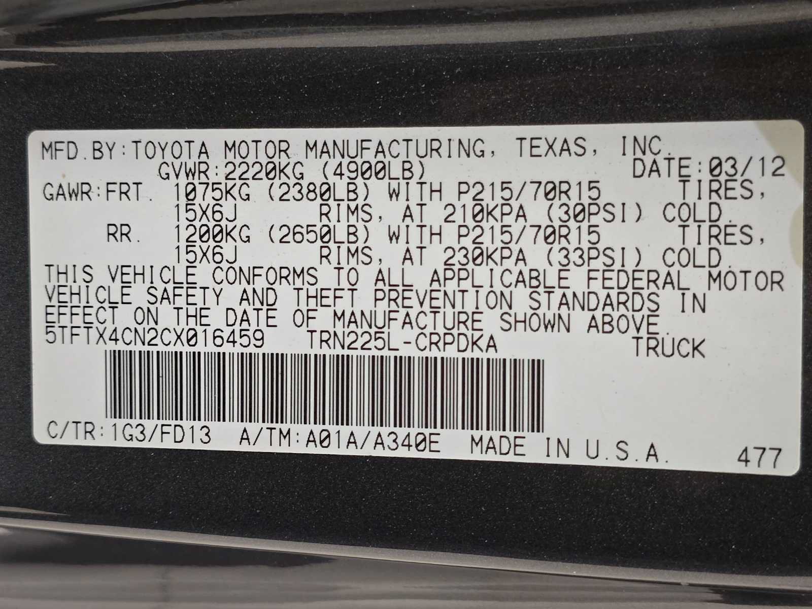 Used 2012 Toyota Tacoma 2WD Access Cab w/ SR5 Pkg image 29