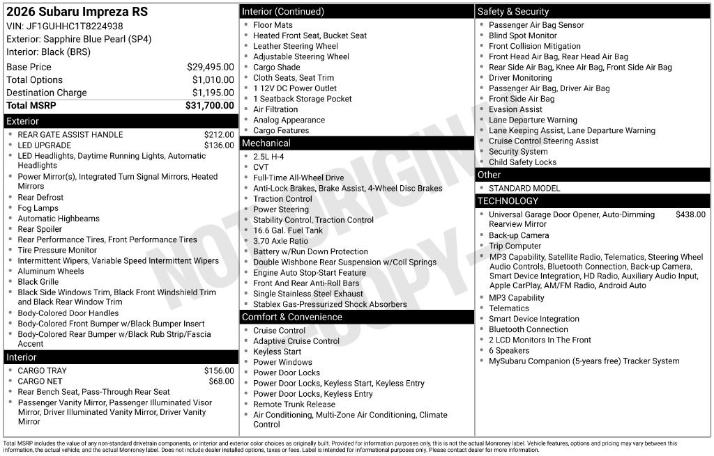 Certified 2026 Subaru Impreza RS AWD/4WD image 35