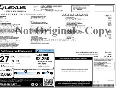 Used 2023 Lexus RX 500h F Sport w/ Cold Area Package AWD/4WD image 2