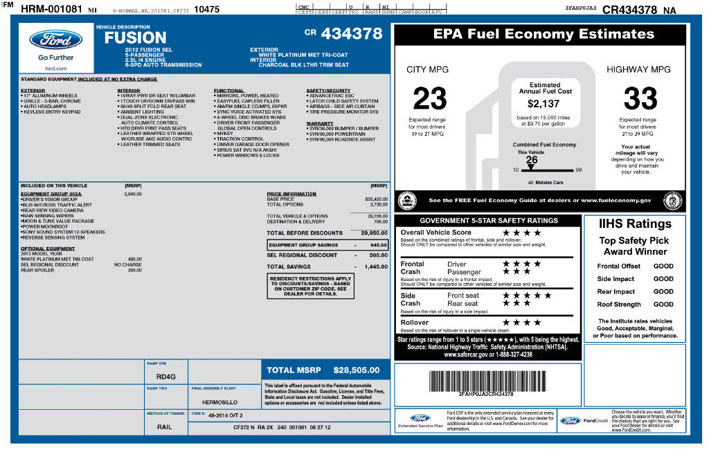 Used 2012 Ford Fusion SEL FWD image 1